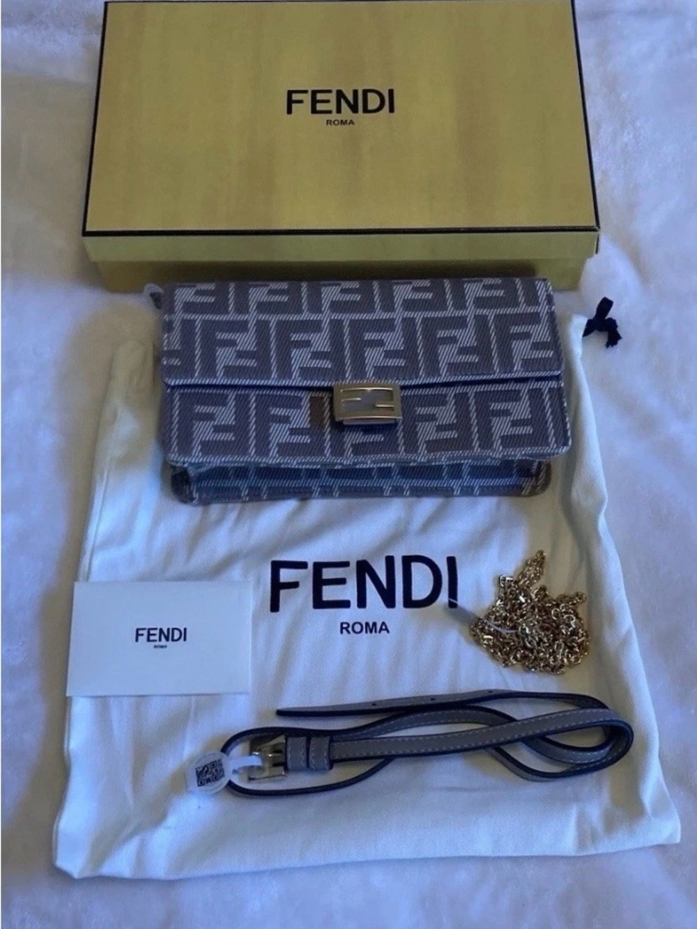 Fendi FF Jacquard wallet on chain Crossbody Bag NWT